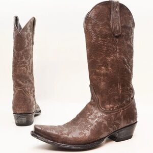 Old Gringo Nadia Laser Etched Floral Pattern Leather Boots, size 7